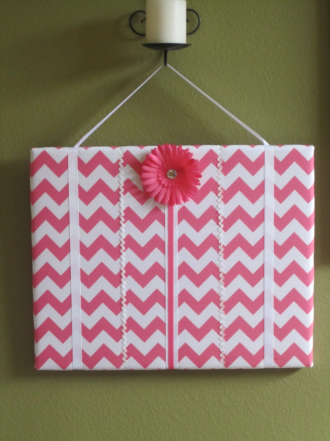 Hair Bow Board Organizer: Riley Blake Chevron Print with optional headband holder - pick your color (16 x 20)