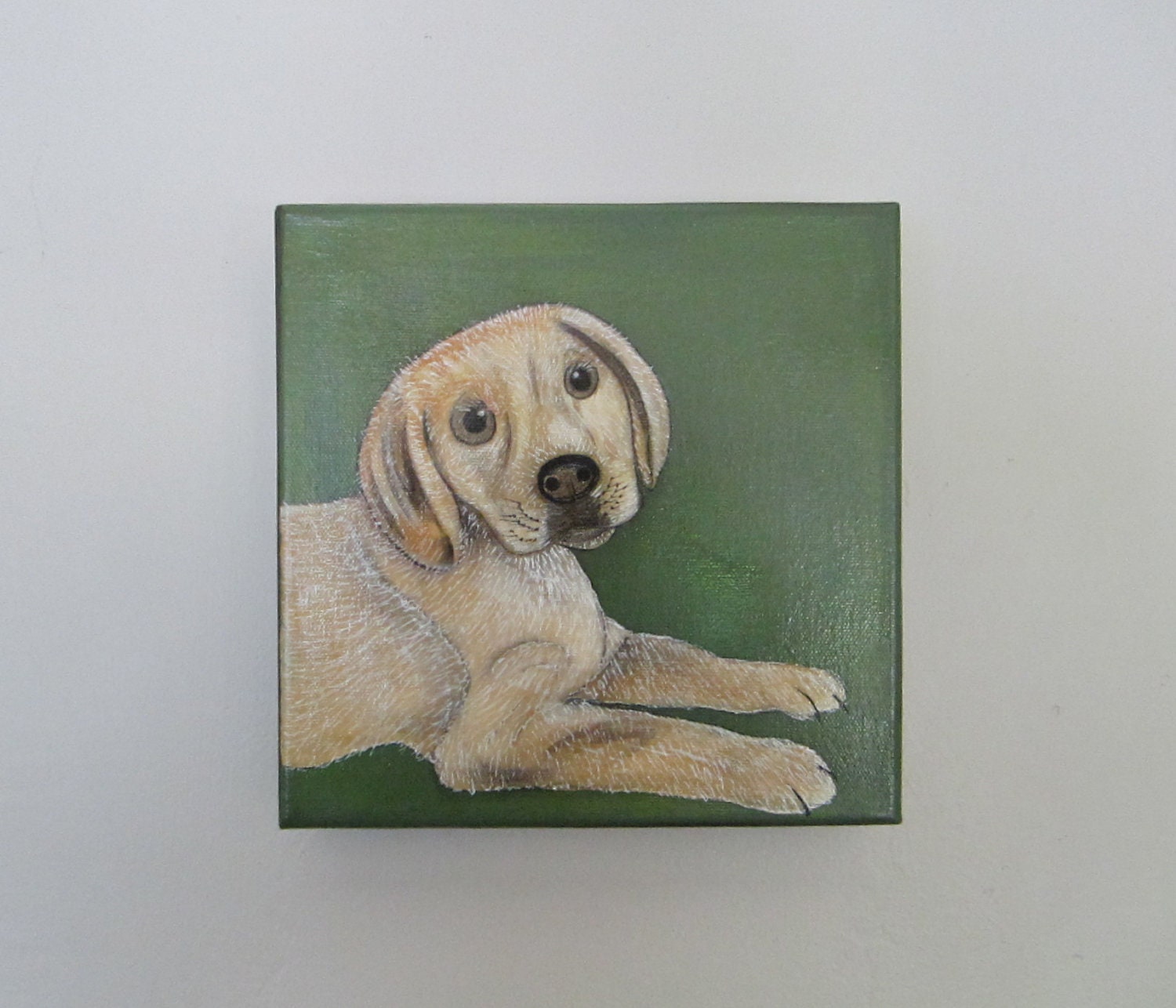 Custom Portrait l dog portrait l original painting l 8x8 pet portrait Puppy Modern Canvas green black red tile studio