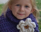 Unisex wool cowl with wooden button and Flower on it, Children Scarf, Soft Neckwarmer, Christmas present. Gift under 40, 50. Ready to ship.