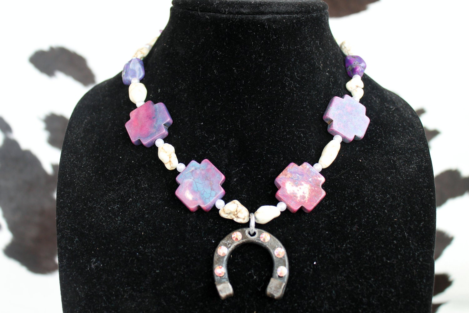 Purple Cross Turquoise Western Cowgirl Necklace