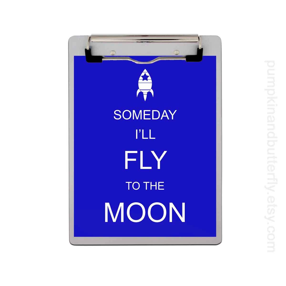 Kids Wall Art - Nursery Art, Children's Art Print Poster, 11x14 Print, Deep Blue,  Space, Rocket Ship, Moon, Someday I'll Fly To The Moon