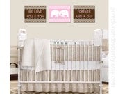Modern Elephant Nursery Trio Prints - 8x10 Print, Chevron, Elephant Print, Kids Wall Art, Brown, Pink, Custom Color, We Love You A Ton