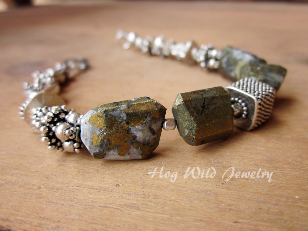 Bali Silver Pyrite Nugget Sterling Silver Bracelet