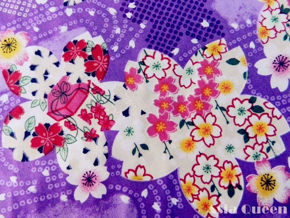 USD5.0 - Romantic sakura flower - purple - half yard - cotton - clearance