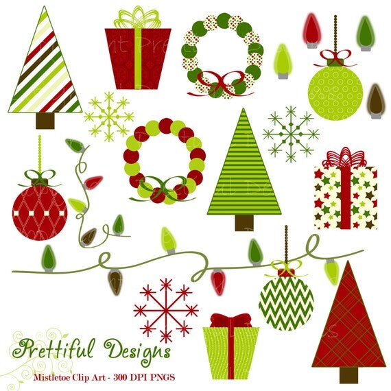 50% Off Sale Christmas Clip Art Tree Wreath Ornament Snowflake Commercial Use Mistletoe (369) Il_570xn