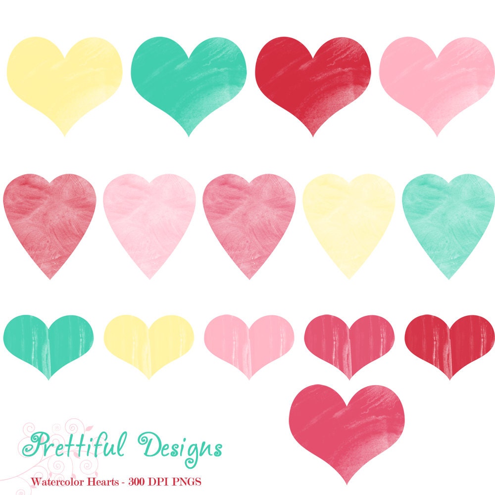 Watercolor Hearts for Personal or Commercial Use - XOXO (495) Il_570xn