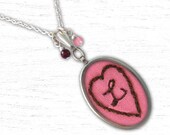 Hand Embroidered Necklace - Design your own Custom Monogram Initial Letter Necklace Pendant With Chain - Embroidered Heart Design