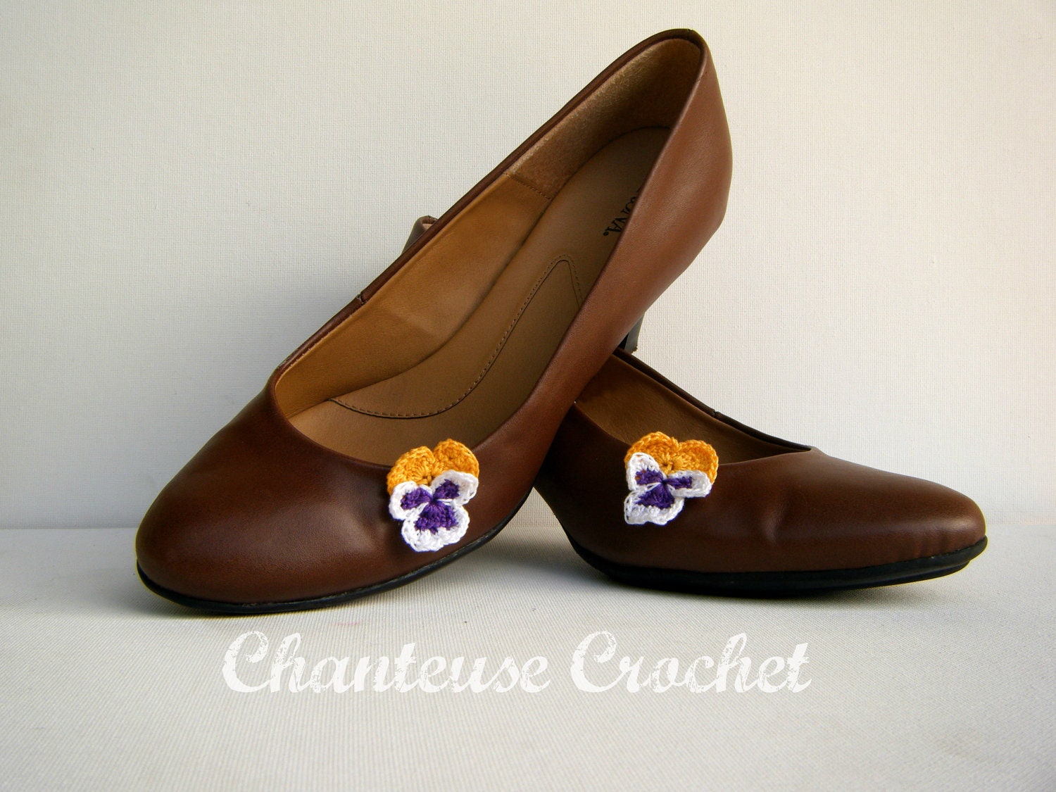 Crocheted Pansy Flower Shoe Clips - Ready to Ship