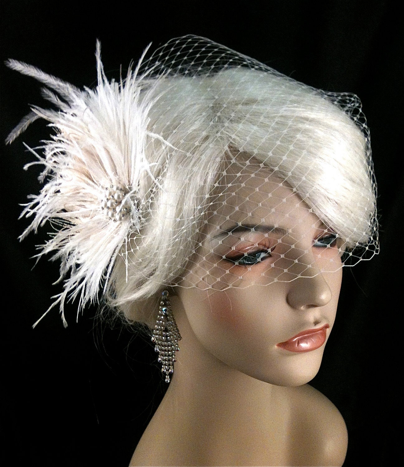 Wedding Bridal Fascinator, Bridal Fascinator, Feather Fascinator , Wedding Veil, Bridal Headpiece - The Couture Bride - Pearls -