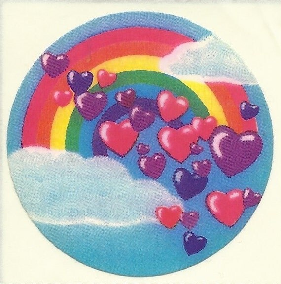 Vintage 80's Lisa Frank Rainbow Hearts Cloud by Stuckonstickers