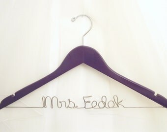Purple Personalized Brides Wedding Dress Hanger - Painted Lapis, Eggplant, or Lavender