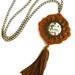 SALE Boho Pendant Tassel Turquoise, Kiwi Jasper or African Turquoise Leather Punched Karen Kell Collection