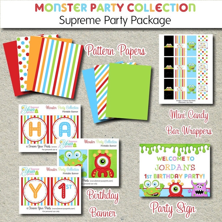 Monster Birthday Party Package - DIY Printable - SUPREME PACKAGE Il_570xn