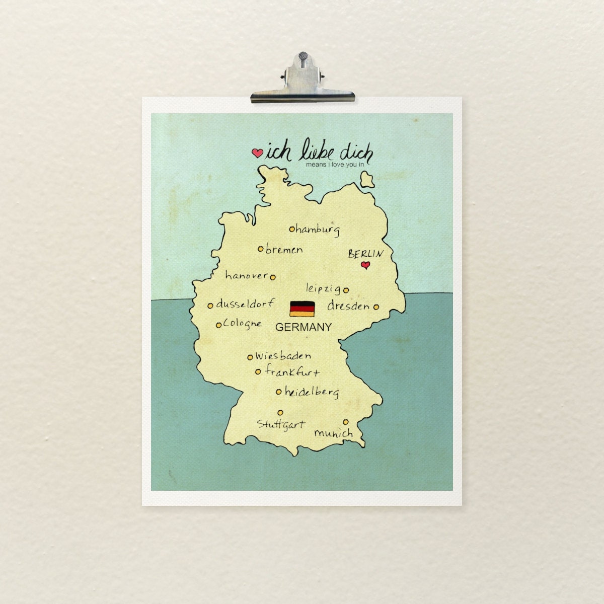 I Love You in Germany 8x10 / Typographic Print, German Map, Giclee, Modern Baby Nursery Decor, Illustration, European Travel Theme, Digital