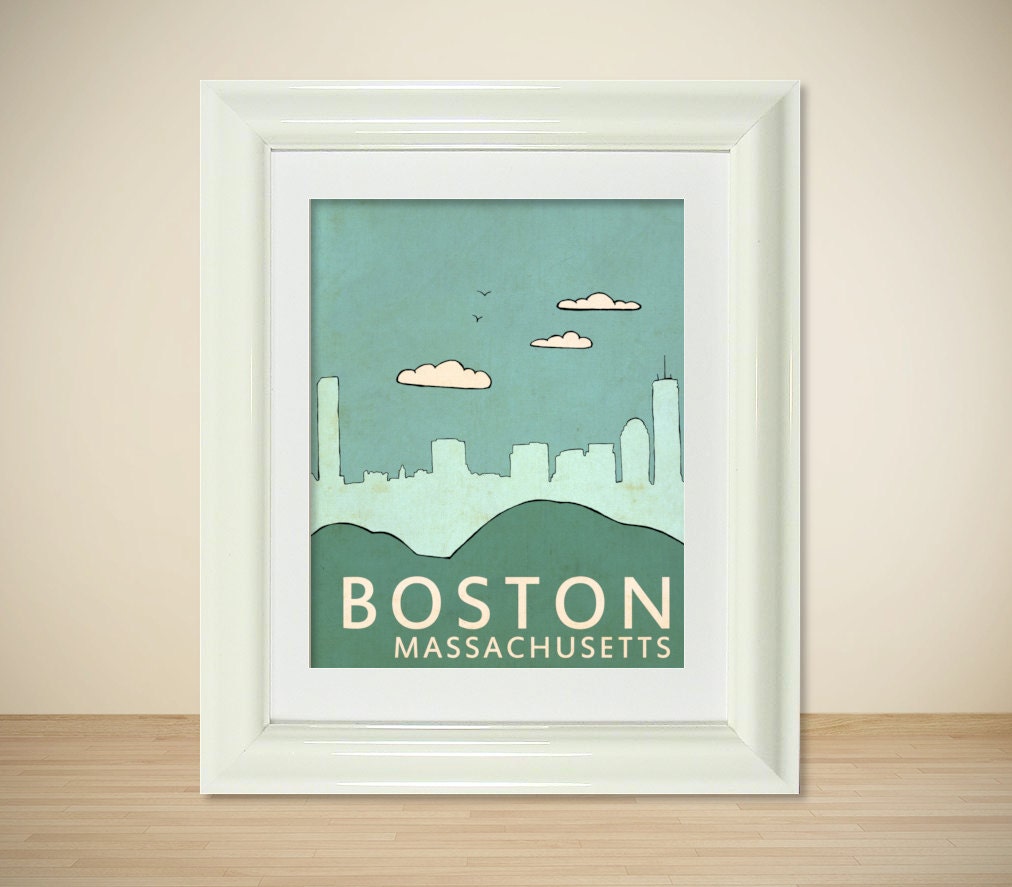 Boston Massachusetts 16x20 / Modern Baby Nursery Decor, LARGE Typography Poster, Giclee, Illustration, American Travel Theme, Digital Print