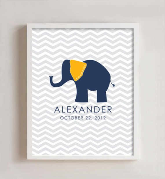 8x10 - Custom Birth Print - CHEVRON ELEPHANT Il_570xn