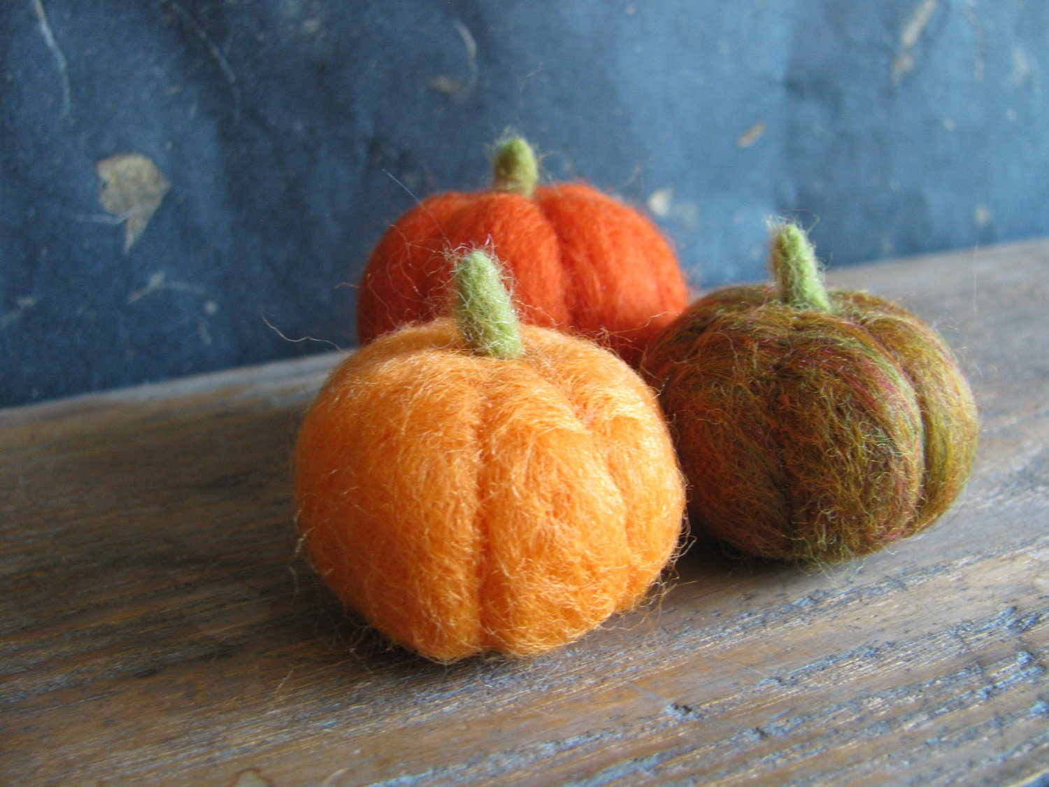 Felted wool pumpkins for Halloween and Harvest, for waldorf children or natural home decor, set of 3