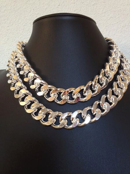 Freedom, Double Chunky Link Chain Necklace with buckle closure, Silver Plated