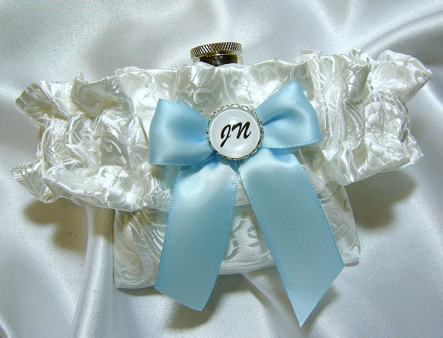 Personalized Flask Garter - 27 Flask Garter Colors and Over 36 Bow Colors - Mix and Match - 3 oz Stainless Steel Hip Flask & Funnel Included