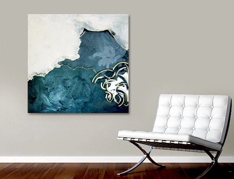 large black and white abstract painting - original fine art - metallic gold details - modern art
