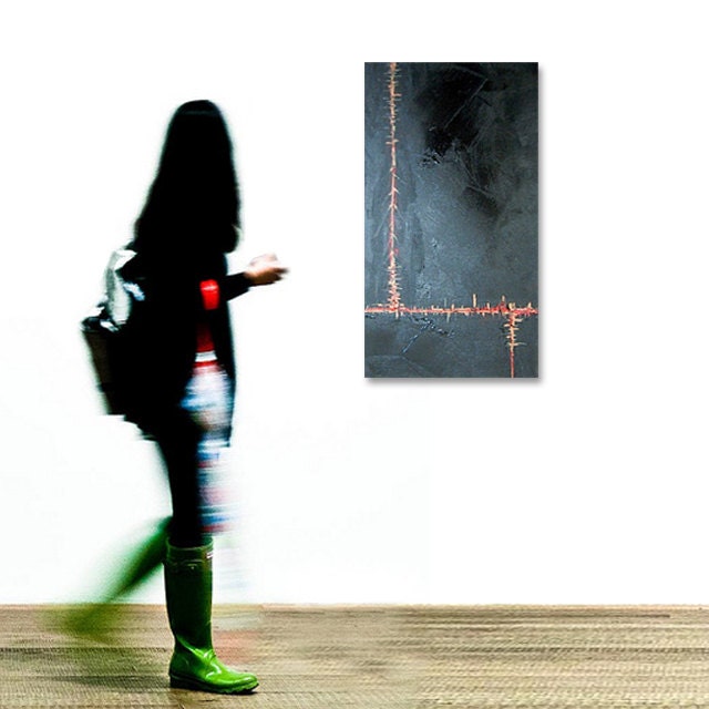 Original Abstract Painting - Contemporary Fine Art - Acrylic on Canvas 12 x 24 - textural - black - metallic gold