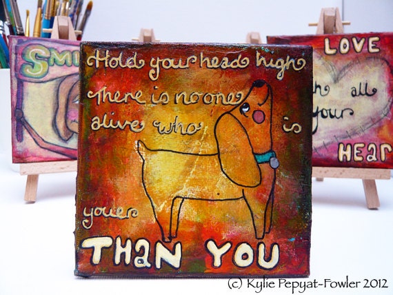 Original Mixed Media Painting - 'YOUer than You' Whimsical Collage Happy X5