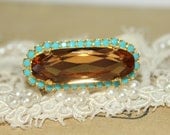 Crystal adjustable Champagne Turquoise ring - 14k plated gold adjustable ring real swarovski rhinestones .