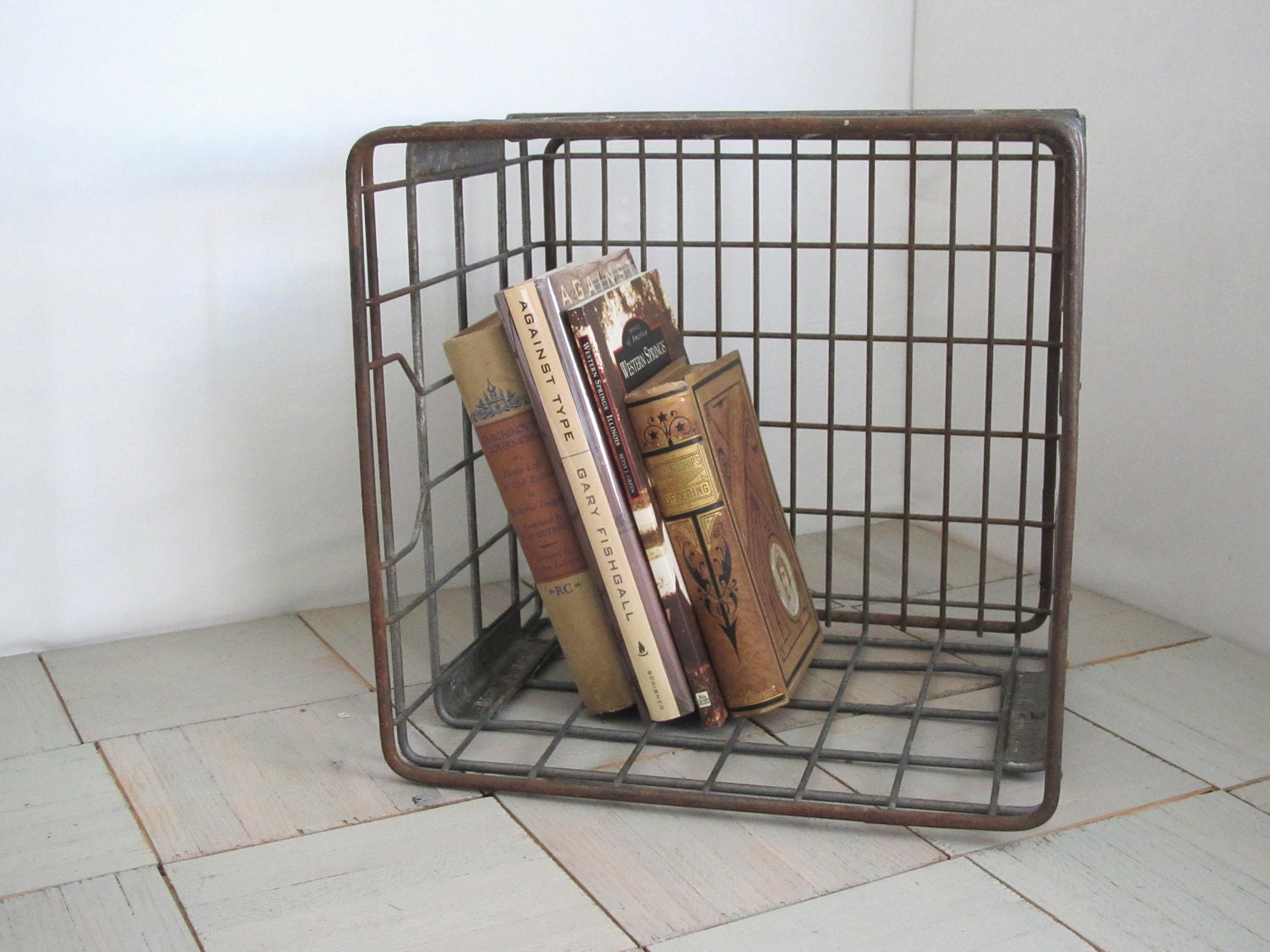 Vintage milk crate.....Dean's Dairy..........metal .....industrial storage...........wire basket