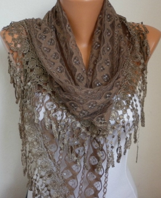 Lace Scarf - scarf shawl - - Silvery - Free scarf - Beige - fatwoman