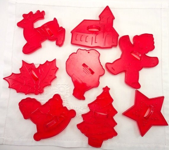 Vintage 1960's HRM Clear Red Plastic Cookie Cutters by Abbysfabric
