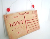 Happy Birthday - Ceramic postcard with vintage buttons. Made in Wales, UK.  Ready to Ship.