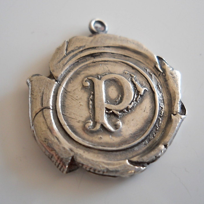 Antique Wax Seal Silver Initial Pendant, Personalized, Bridesmaids, New Moms, Men's Jewelry, Eco-Friendly, Monogram, Birthstones, Gemstones