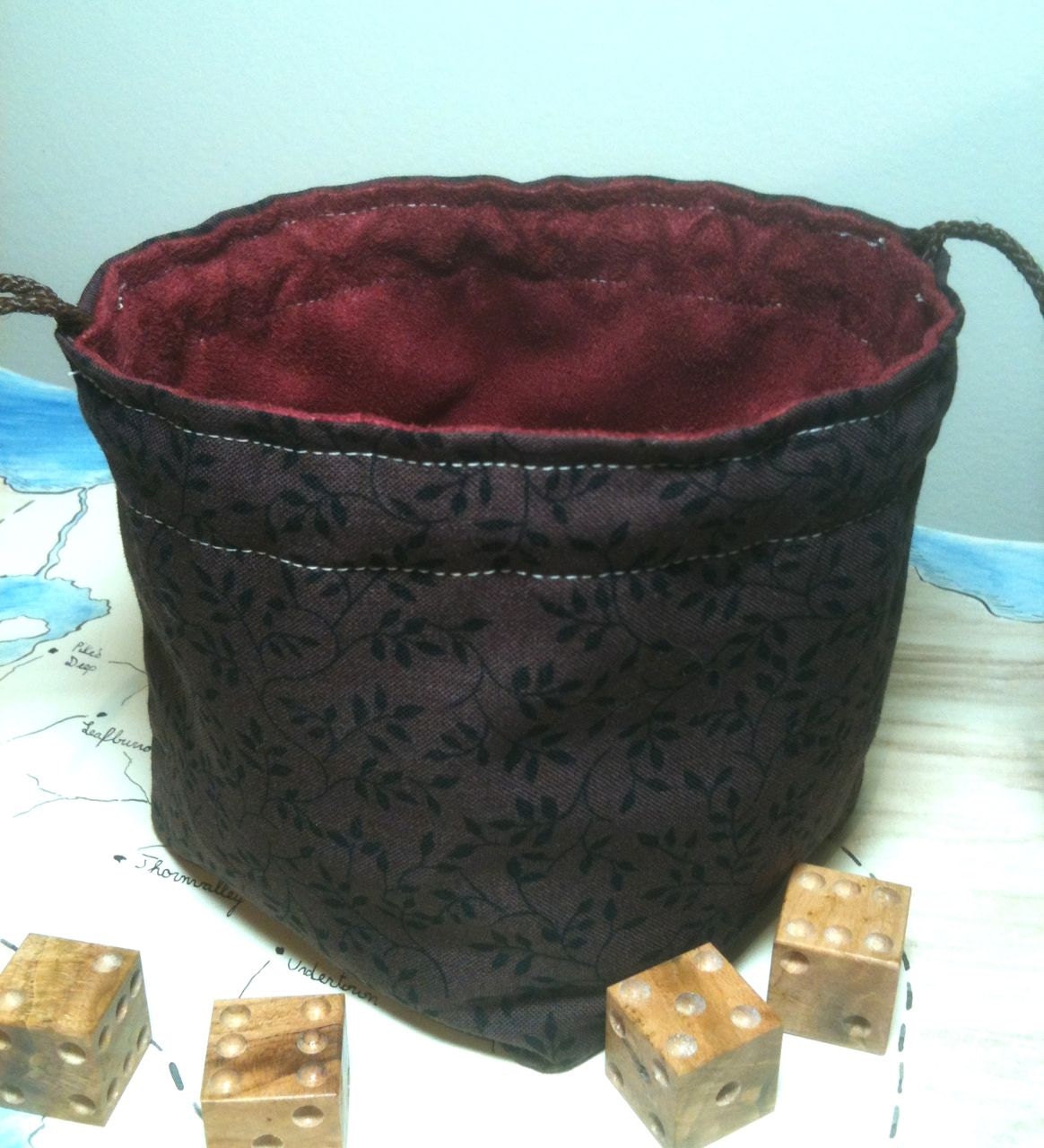 Dice Bag in Inquisition Red Suede and Vine Print