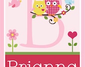 Personalized (Happy Tree Owls) Letter Name 8x10 Matte Print