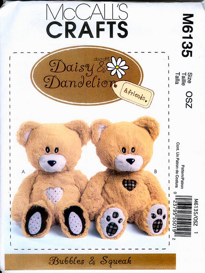 McCall's Sewing Pattern 6135 for Stuffed Teddy by clevercrafting