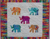 Bright Hand Appliqued Elephant Quilt