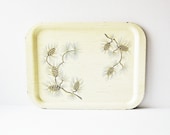 Vintage Metal Serving Tray TV BBQ Dinner Mid Century 1950s 1960s Birchbark  Pincones Tree Branches