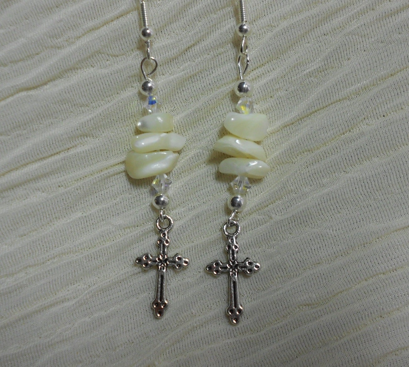 Cross Earrings Mother of Pearl Shell Dangle Earrings
