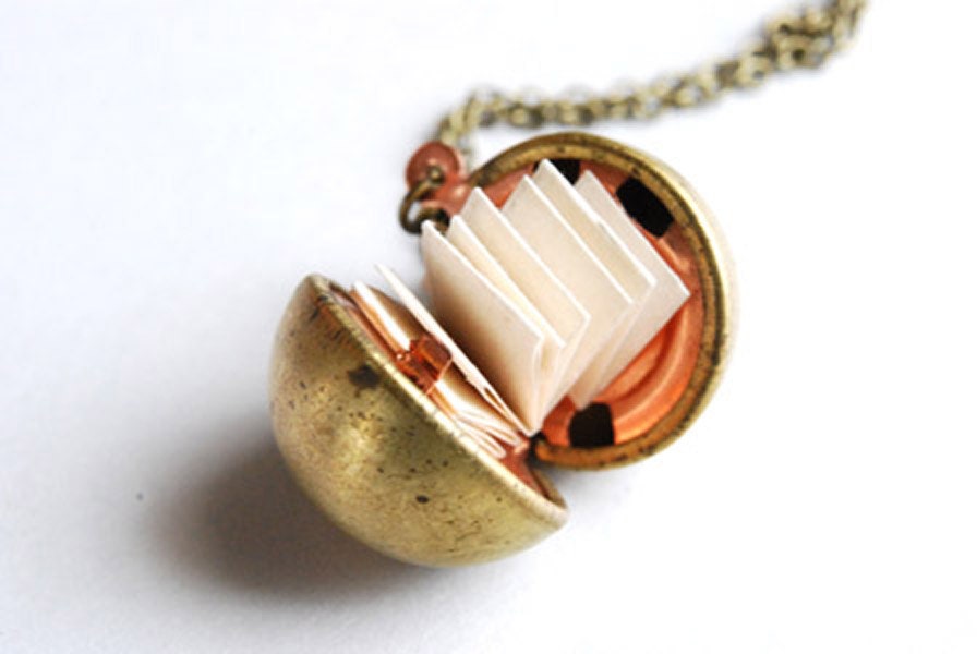 Vintage Brass Ball Locket Necklace Secret Message Necklace