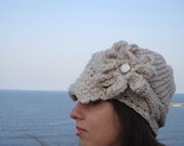 Womens Newsboy Hat, Newsboy Cap Woman Hat, Knit Newsboy Hat, Knit Hat Woman, Knit Hat With Flower