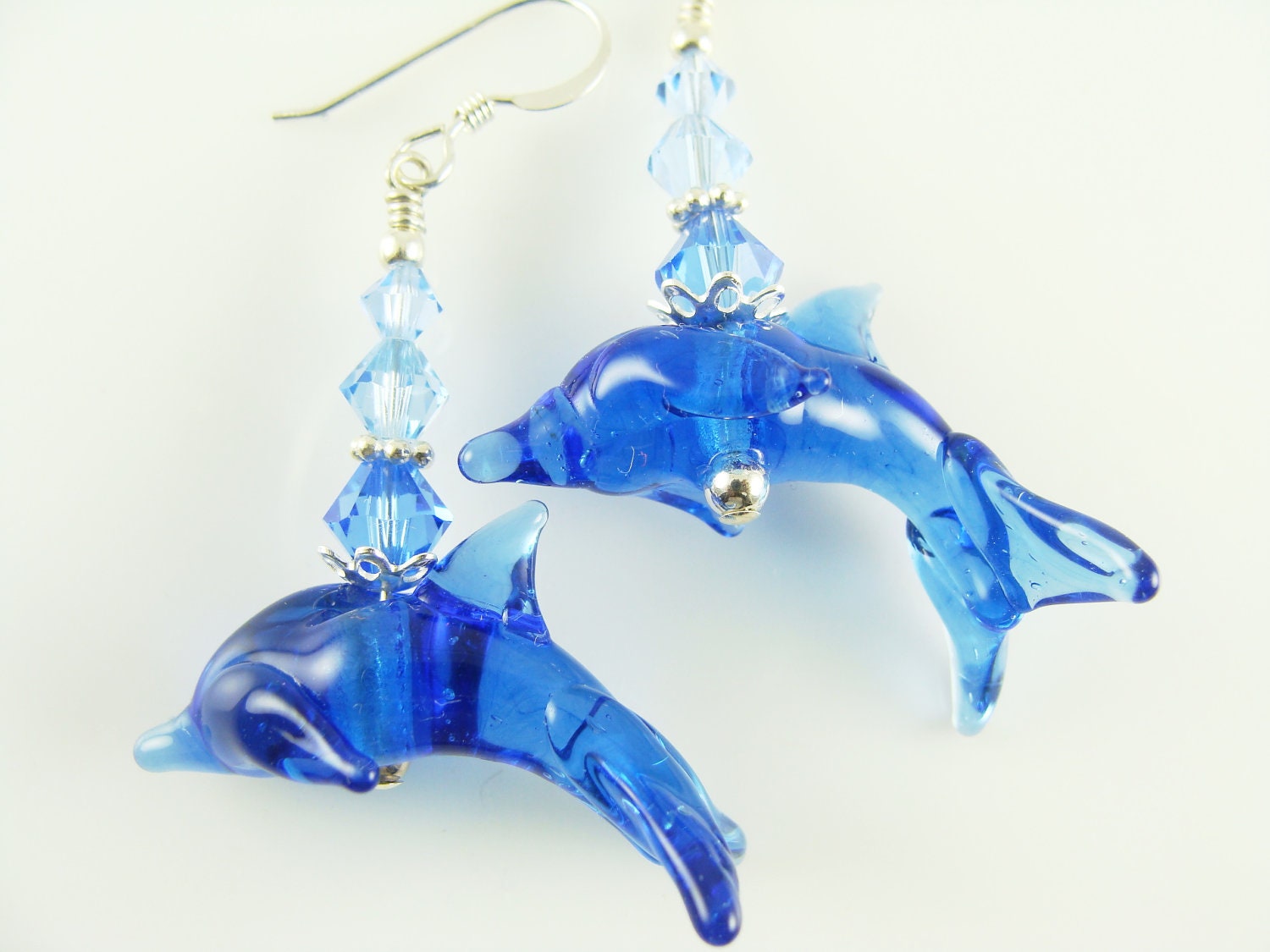 Dolphin Earrings, Glass Bead Earrings, Blue Dangle Earrings, Beaded Earrings, Lampwork Jewelry, Lampwork  Earrings