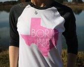 SMALL Born & Raised Texas Pink State Cotton Baseball T Shirt tee shirt Native Texan Women Womens