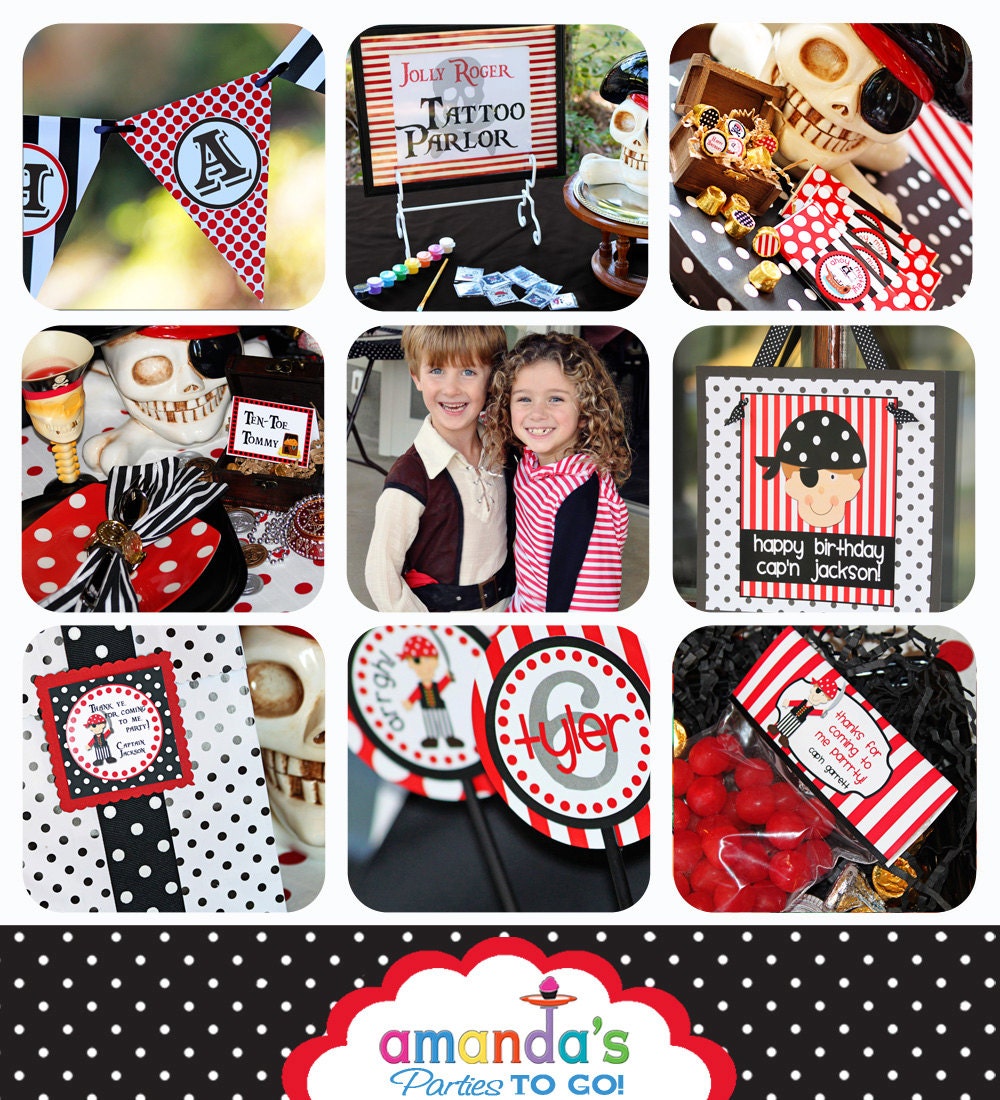 Pirate Party -- Pirate Party Invitation, Thank You, Envelope Seals & Address Label - Printable set by Amanda's Parties To Go