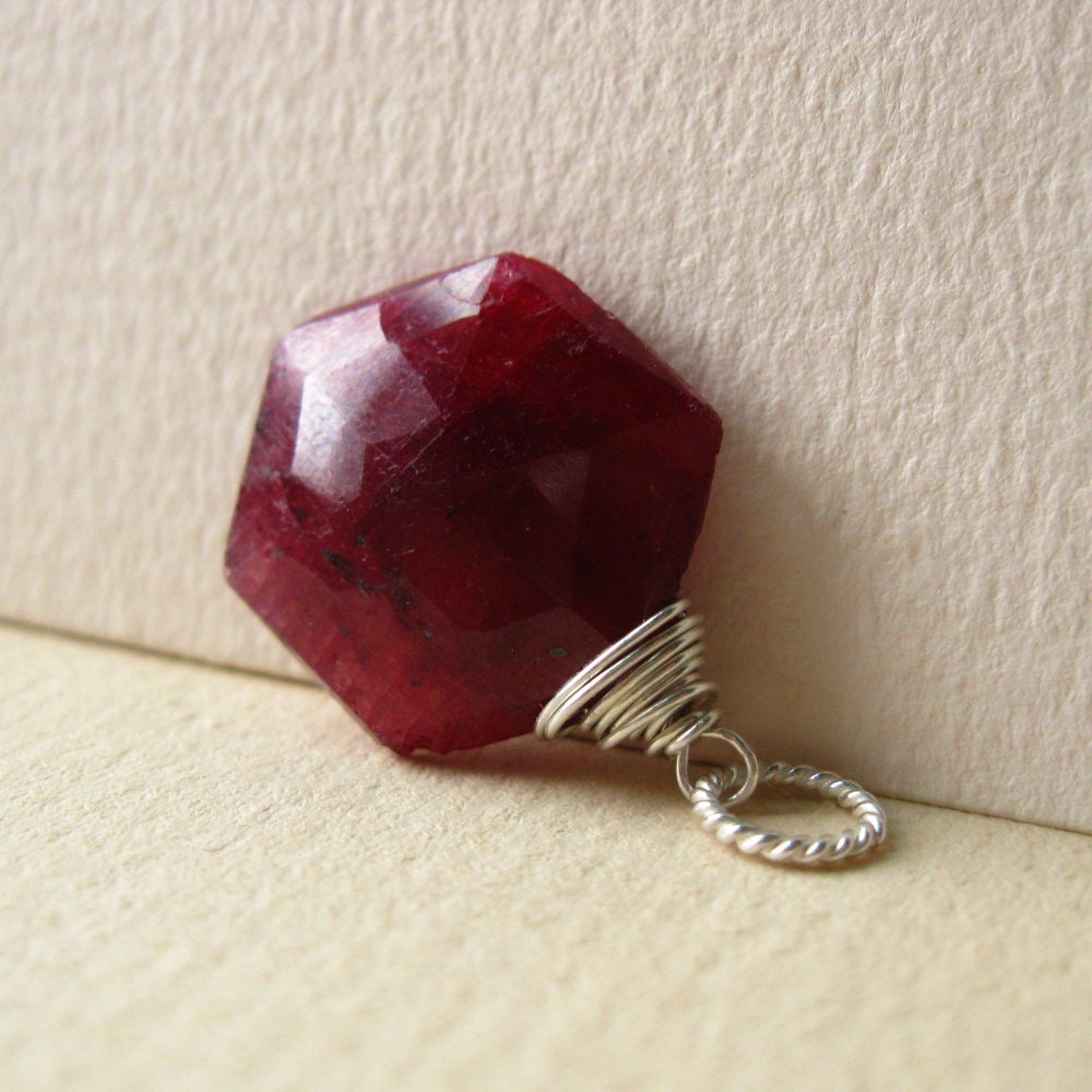 Largest Genuine Red Ruby Precious Gemstone Charm on Sterling Silver