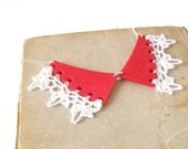 Lacy bib necklace red white crochet two-piece collar necklace polymer clay one-of-a-kind unique fashion necklace