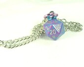 D-20 Necklace Purple with Blue Flecks Pendant Gamer Jewelry Geek Nerd Larp RPG Necklace