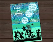Bubbles Birthday Invitation with Vintage Silhuoette.