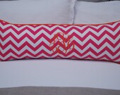 Hot Pink Chevron 14"x36" Lumbar Pillow with Monogram & Cording