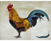 Rooster illustration print-Proud rooster in acrylic, watercolor and pencil-print of original illustration