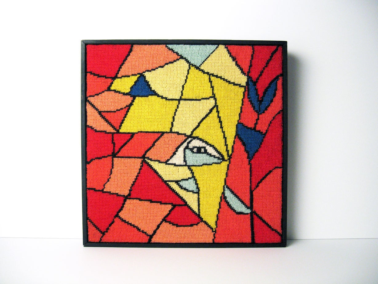 Mid-Century Danish Modern Textile Wall Art / Framed Tapestry Abstract Wall Hanging